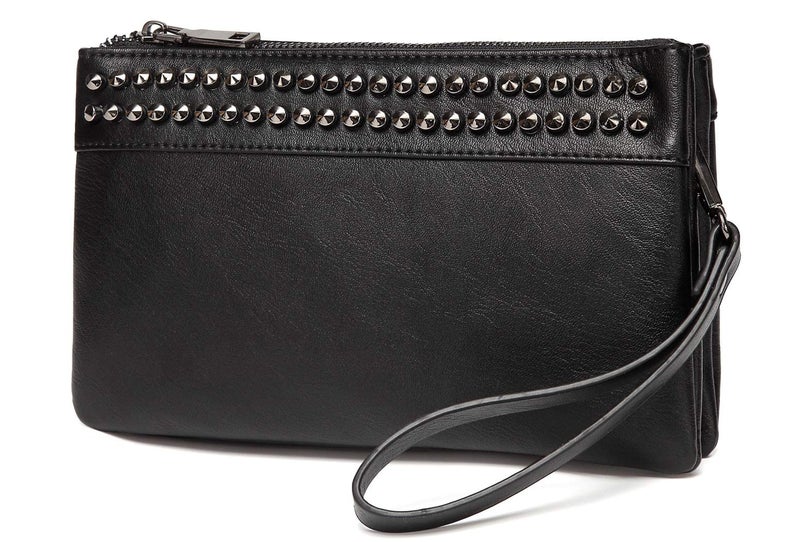 VASCHY Wristlet Clutch Purses, Large Studs Soft Faux Leather Crossbody Evening Clutch Wallet for Women Black - Image 1